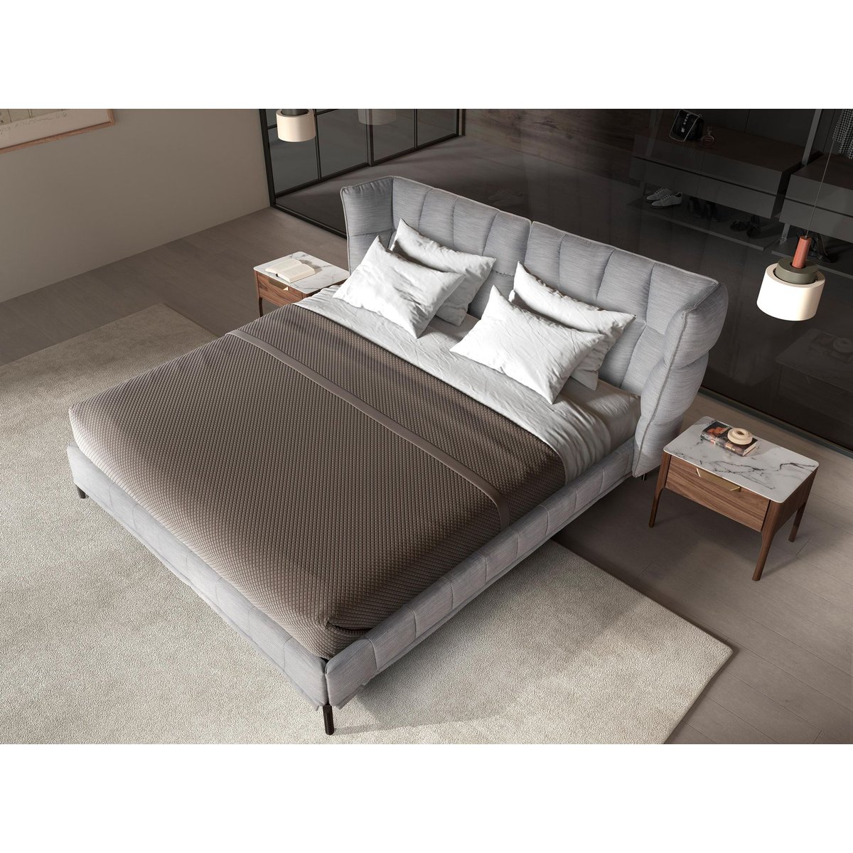 Lit en tissu gris-bleu clair gris bleu clair | acier foncé, ANGEL CERDA