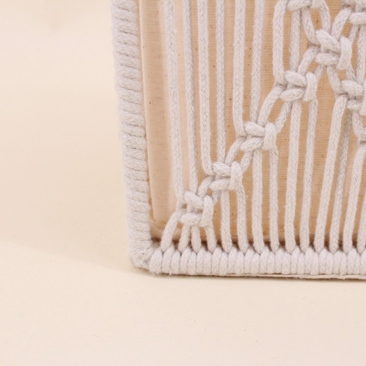 Set de 2 paniers déco tissu macramé beige, ORNAMI