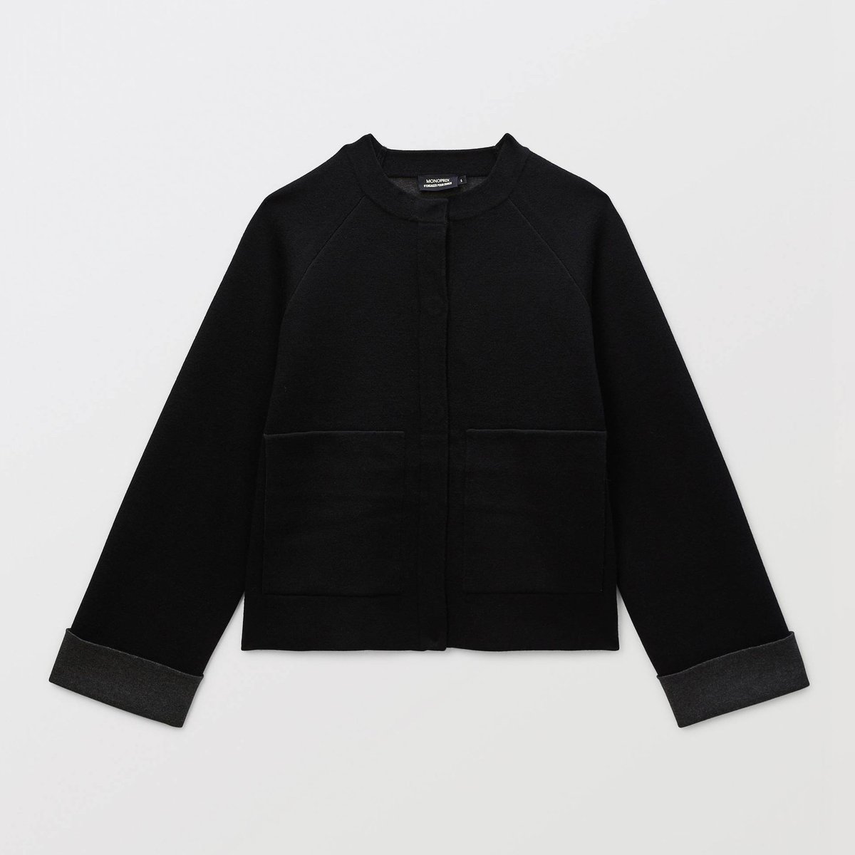 Cardigan à pressions en coton laine noir, MONOPRIX