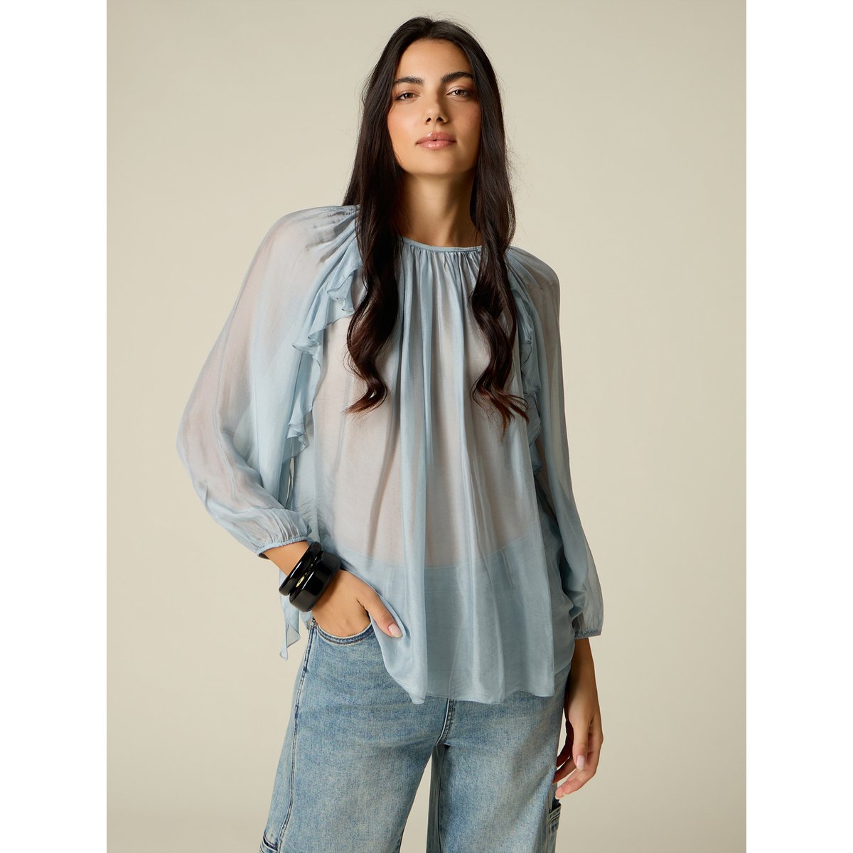 Blouse à volants light - blue, OLTRE