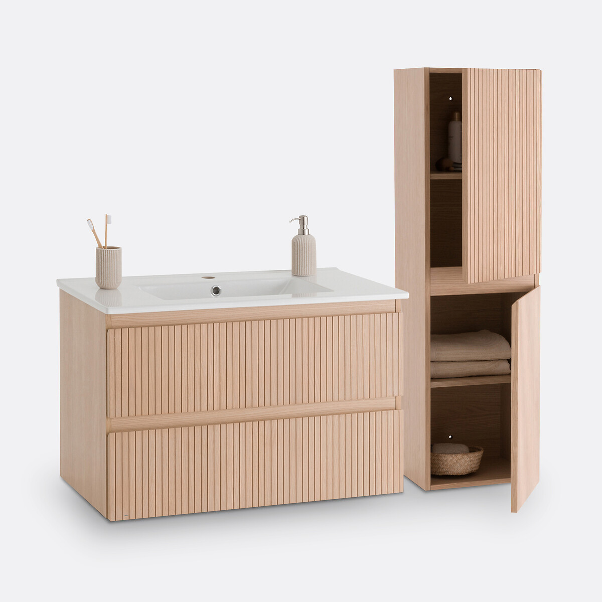 Meuble sous vasque suspendu 2 tiroirs L80cm, Nilia plaqué chêne naturel, LA REDOUTE INTERIEURS