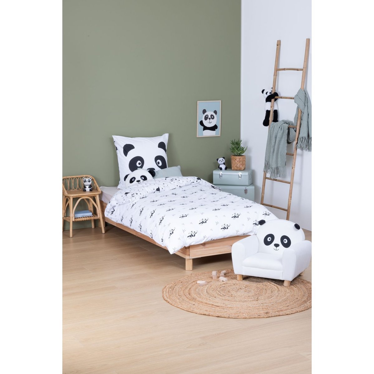 Parure de lit enfant 100% coton réversible PANDA blanc, ATMOSPHERA