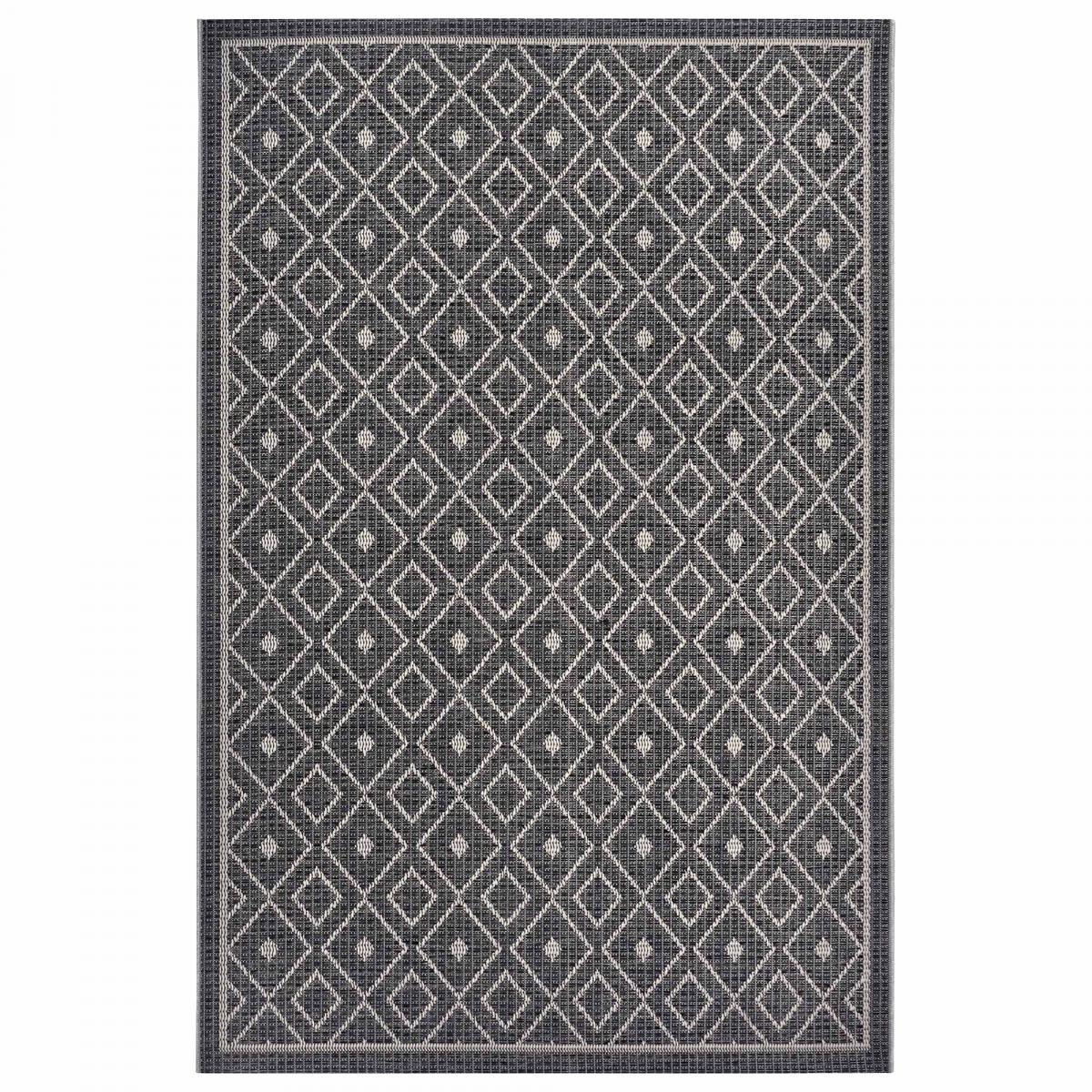 Tapis exterieur kilim géométrique, LAHAL, résistant et original gris, UN AMOUR DE TAPIS