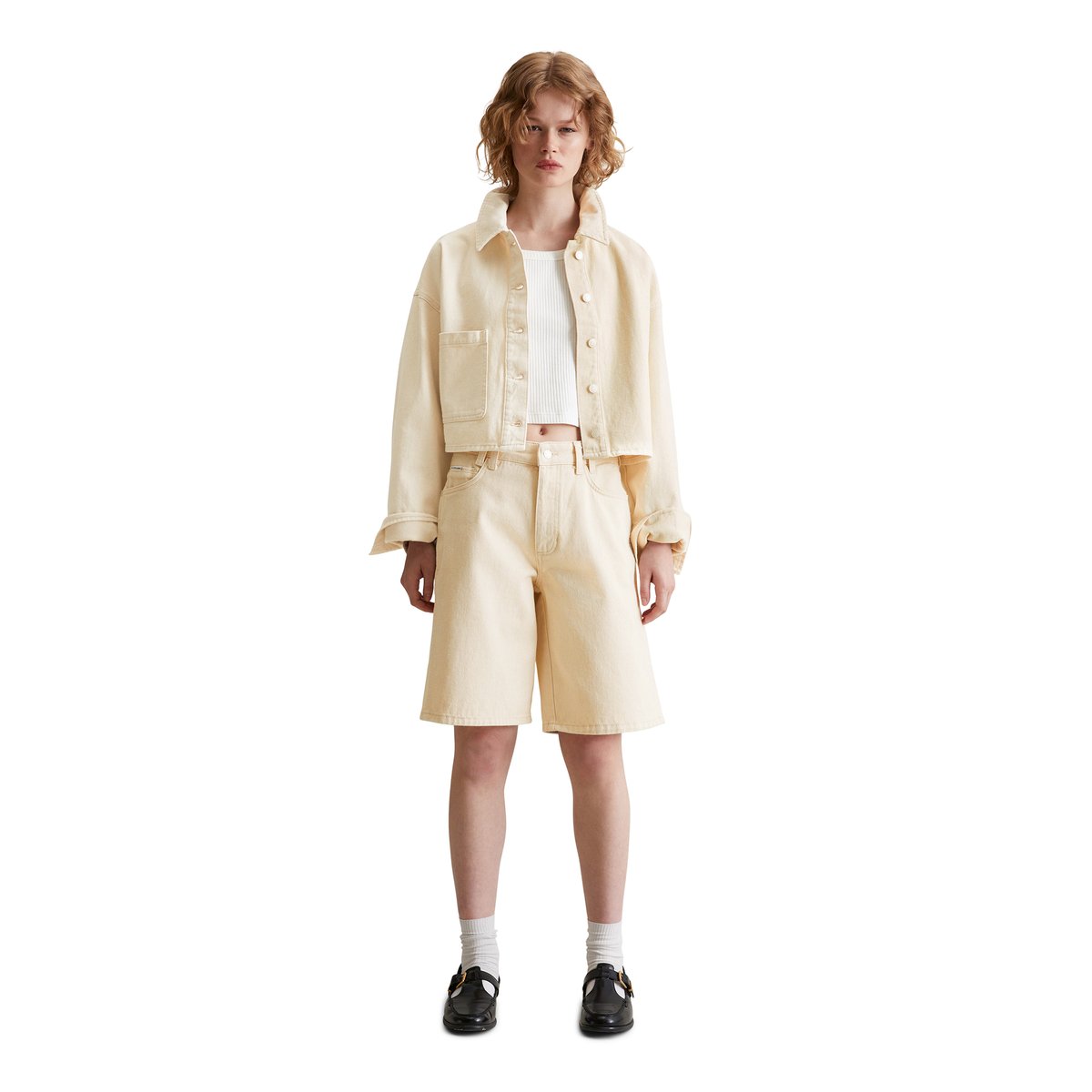 Bermuda modèle Jonnda relaxed en denim rigide sans élasthanne blanc, MARC O’POLO DENIM