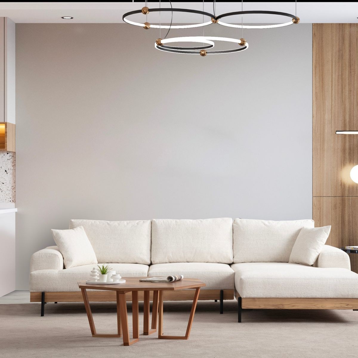 Canapé d'angle à droite 4 places en tissu - GIADA beige, HOMIFAB