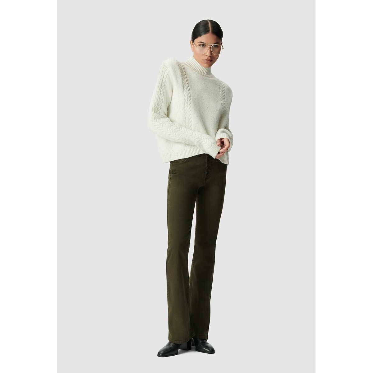 Long Sleeve Cable Knit Jumper with High Neck ecru , IKKS
