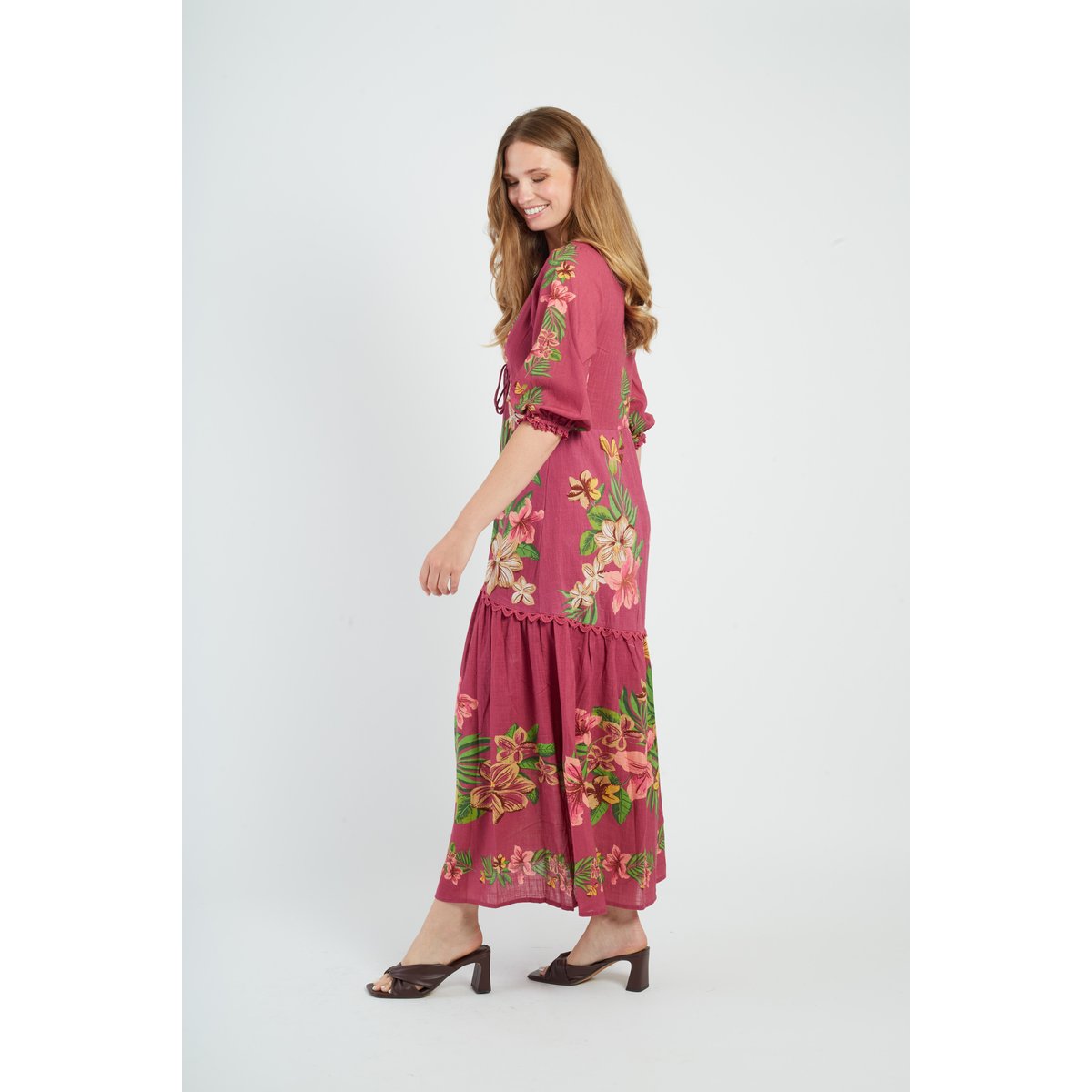 Robe longue imprimée MONIQUE rose, DERHY