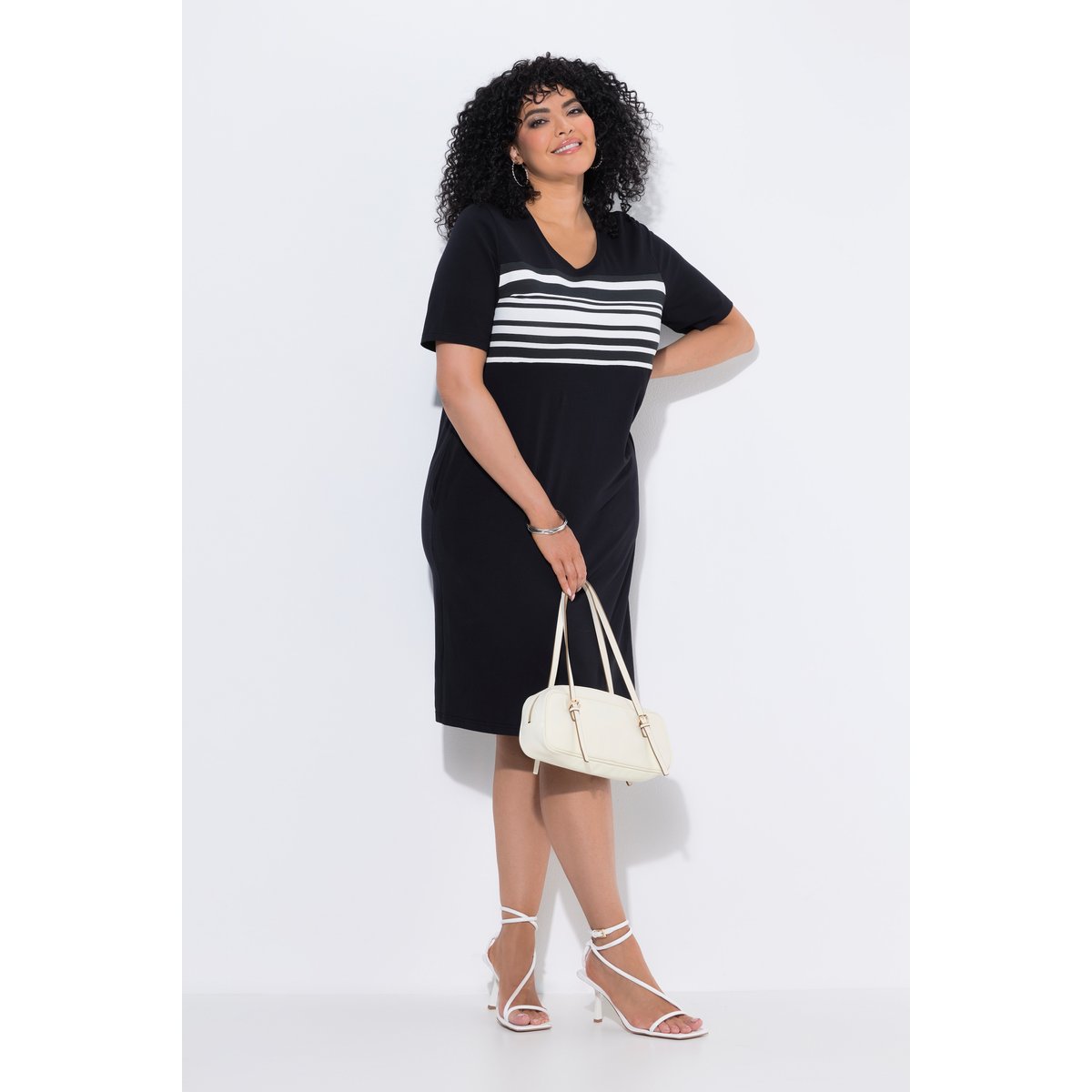 Robe en jersey décolleté rond et manches noir, ULLA POPKEN