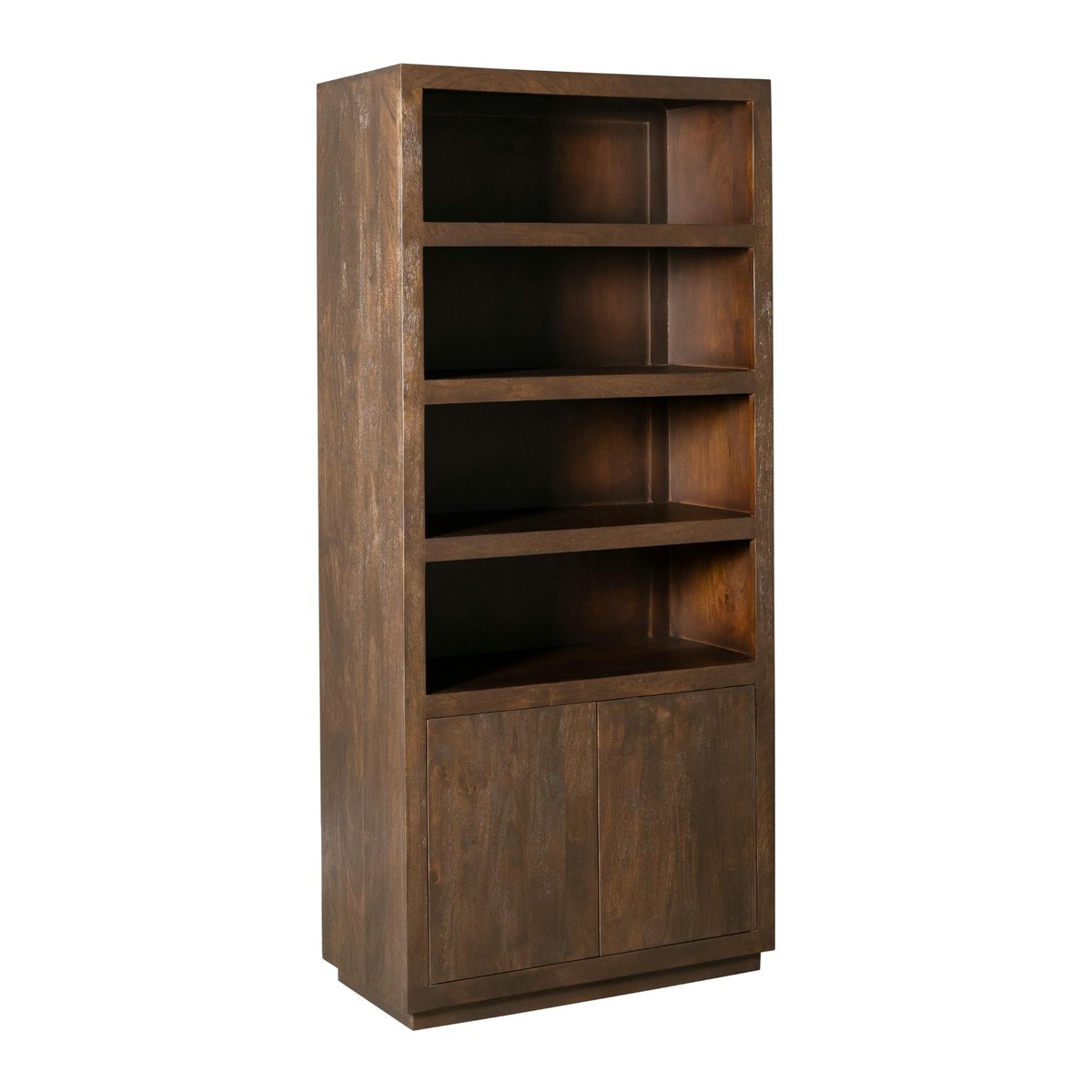Bibliothèque en bois 4 niveaux 2 portes MONTARO brun, PIER IMPORT