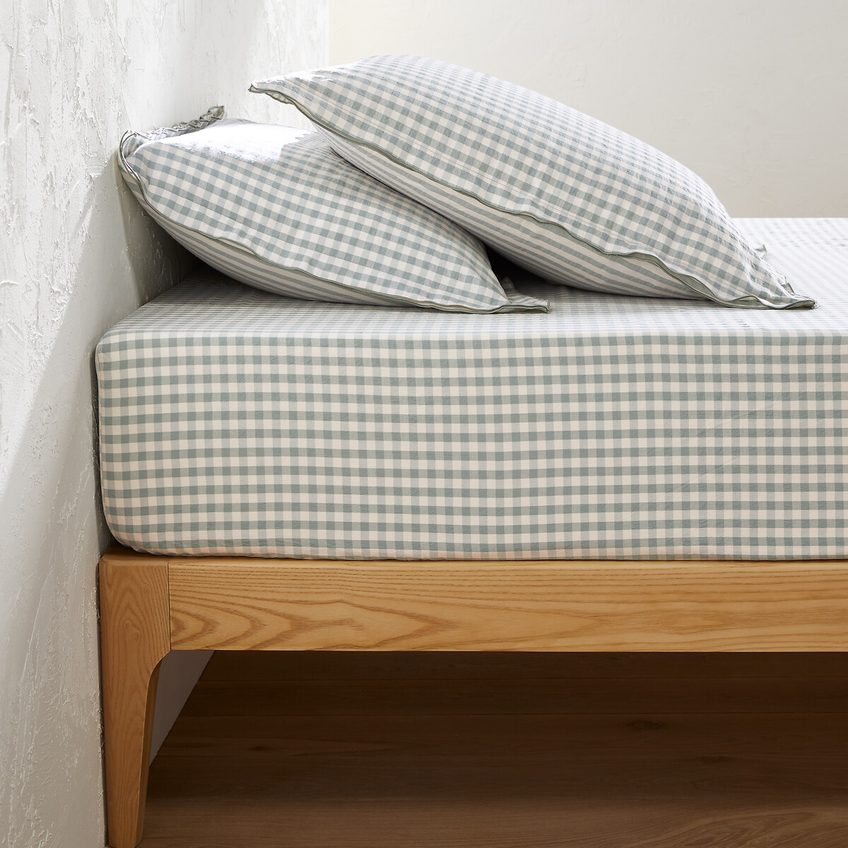 Drap housse coton seersucker bonnet 30 cm, COTTAGE VERT vert sauge, LA REDOUTE INTERIEURS
