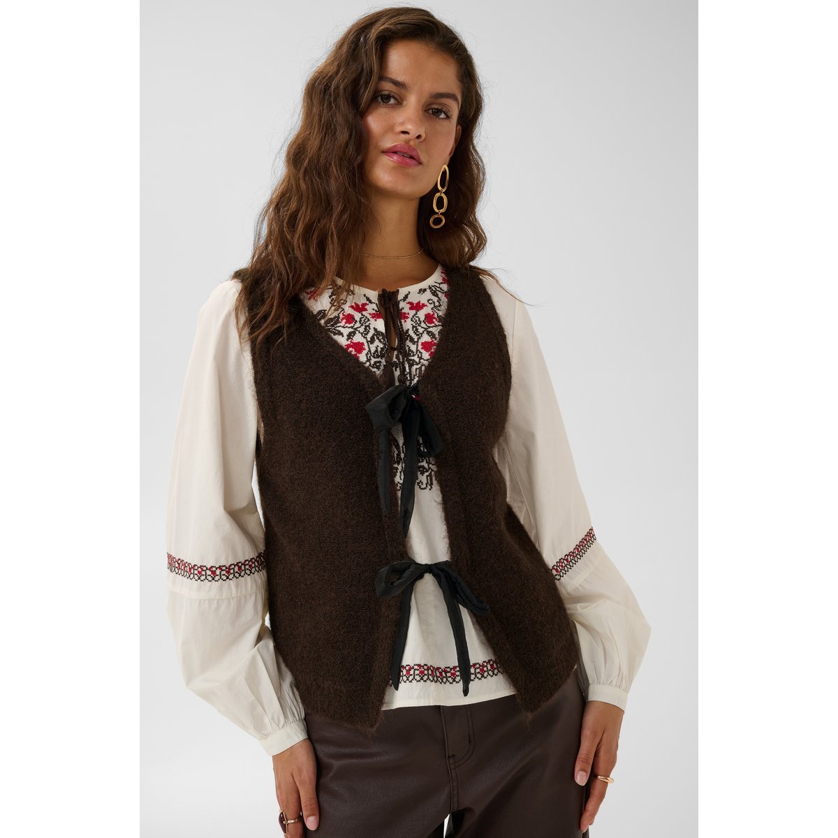 Manteau tricoté marron java, CREAM