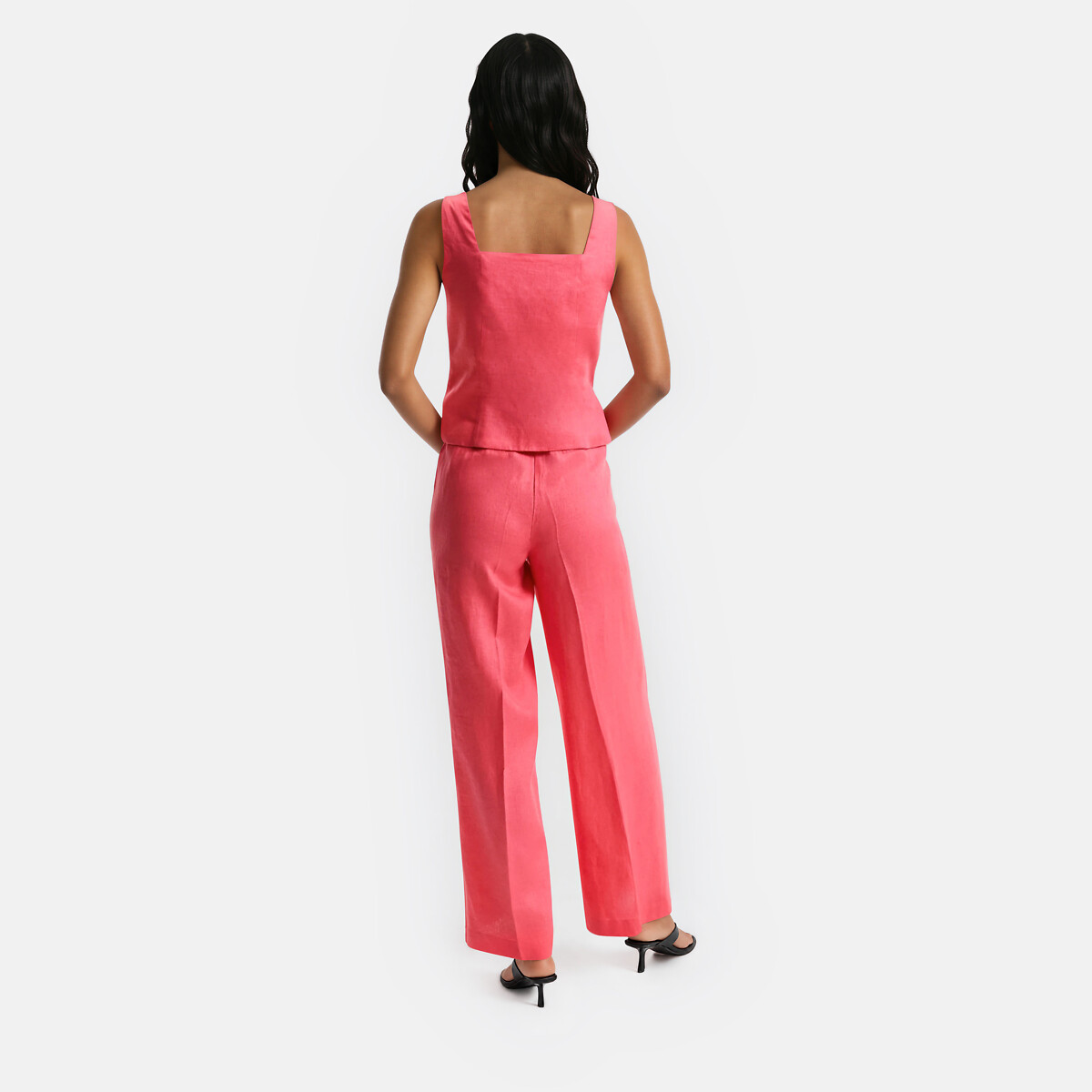 Combinaison effet 2 en un, en lin rose fraise, LA REDOUTE COLLECTIONS