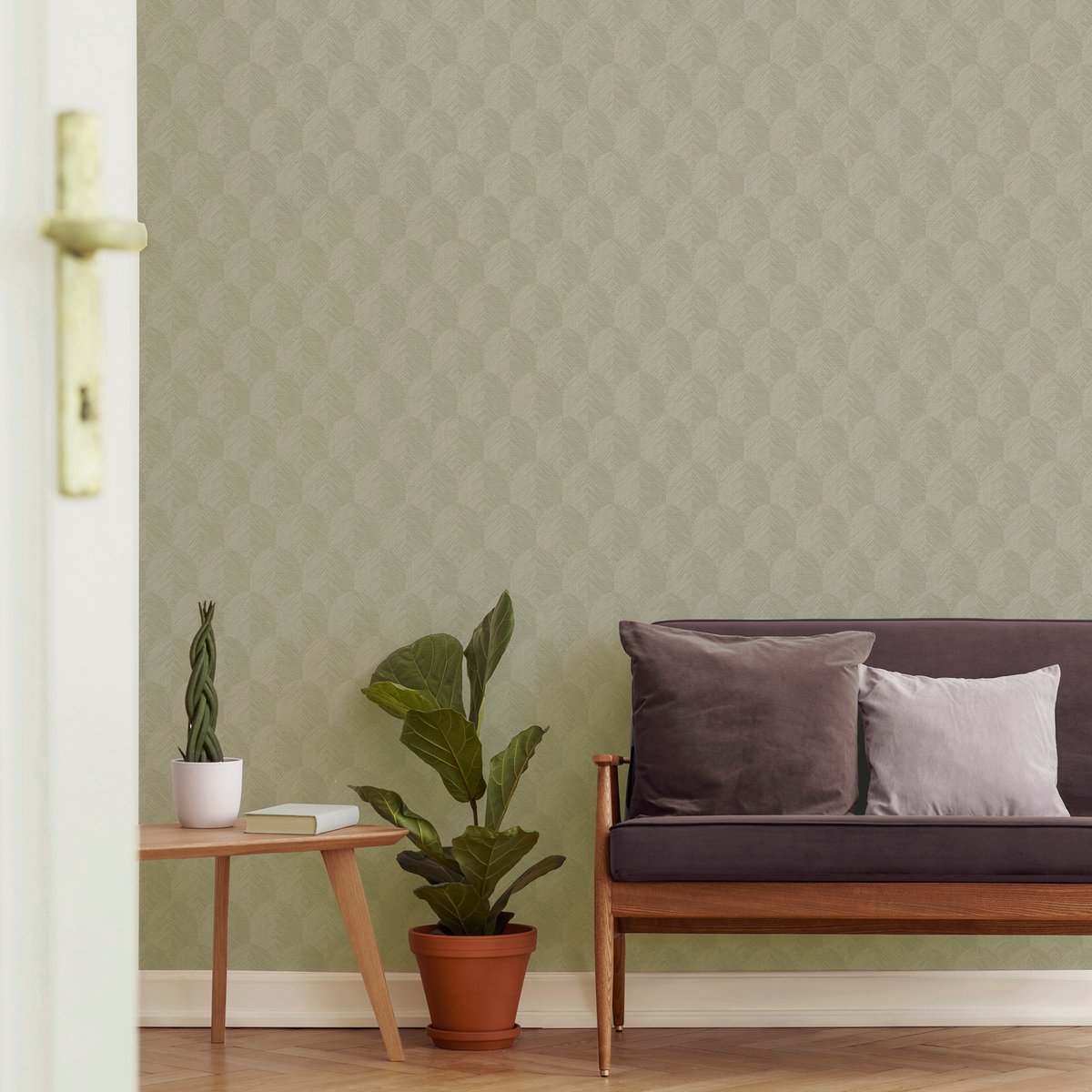 Papier peint quadrillage Romée vert d'eau, sable, SUPERFRESCO EASY