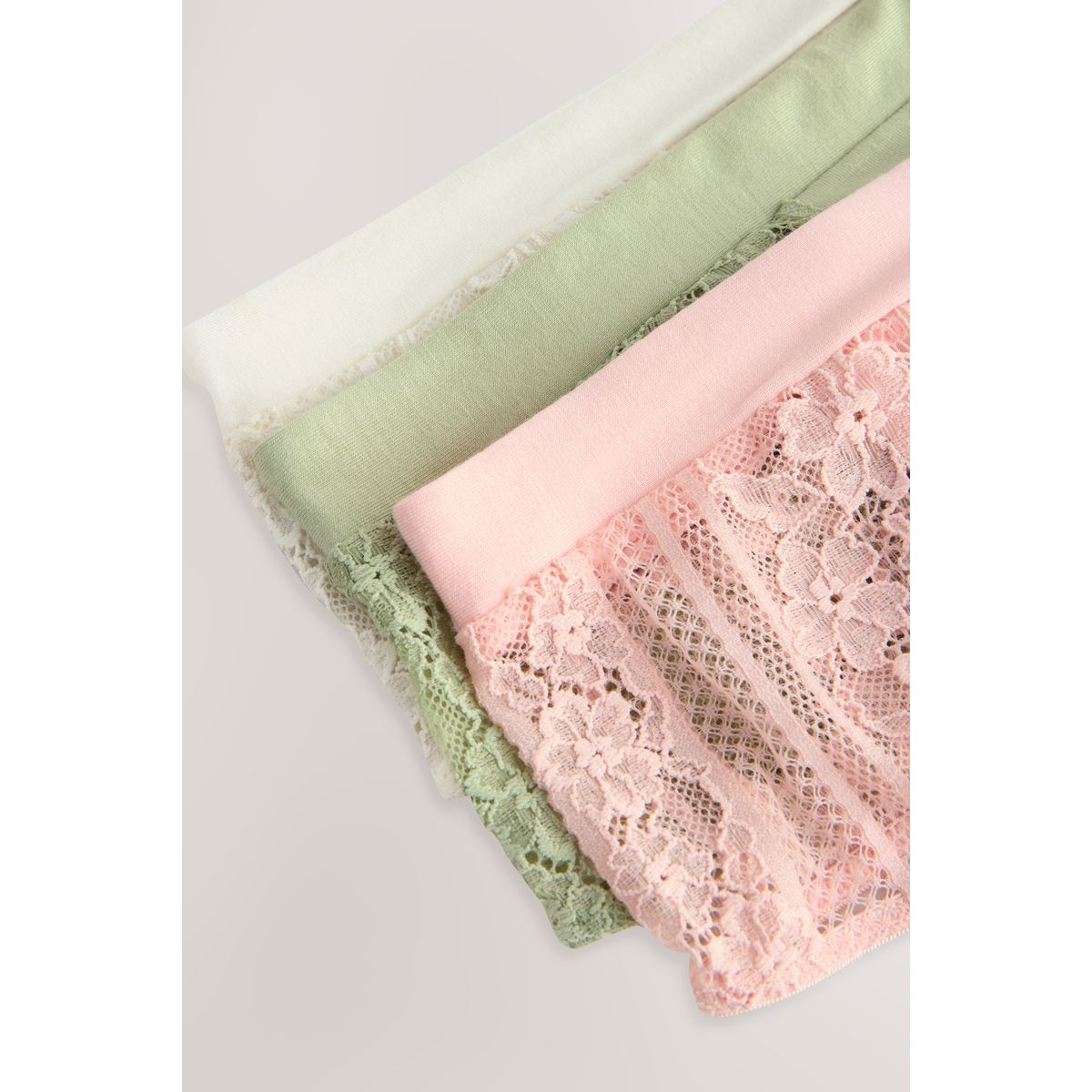 Culotte en dentelle et modal, lot de 3 kaki/rose clair/crème, NEXT