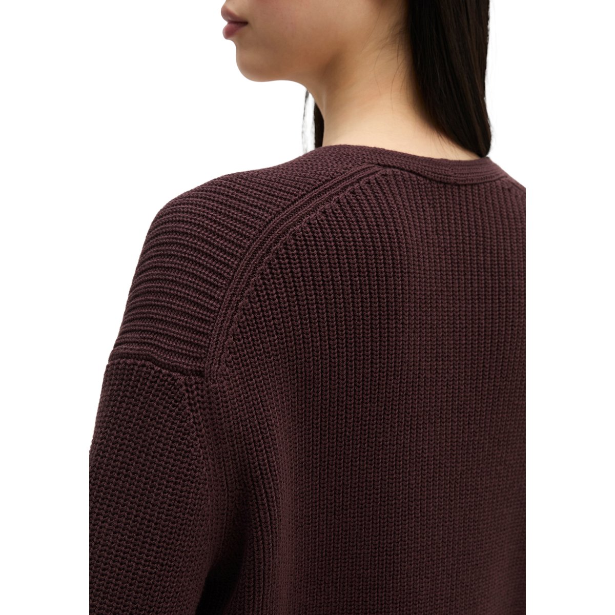Cardigan col V relaxed en coton organique lourd rouge, MARC O'POLO