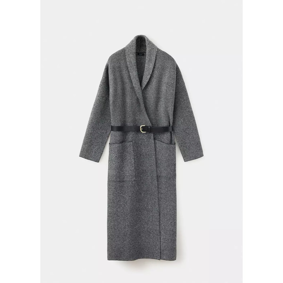 Manteau maille ceinture noir, MANGO