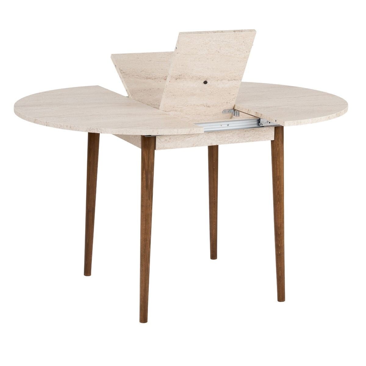 Table à manger ronde extensible KLARA travertin/ noyer, CALICOSY