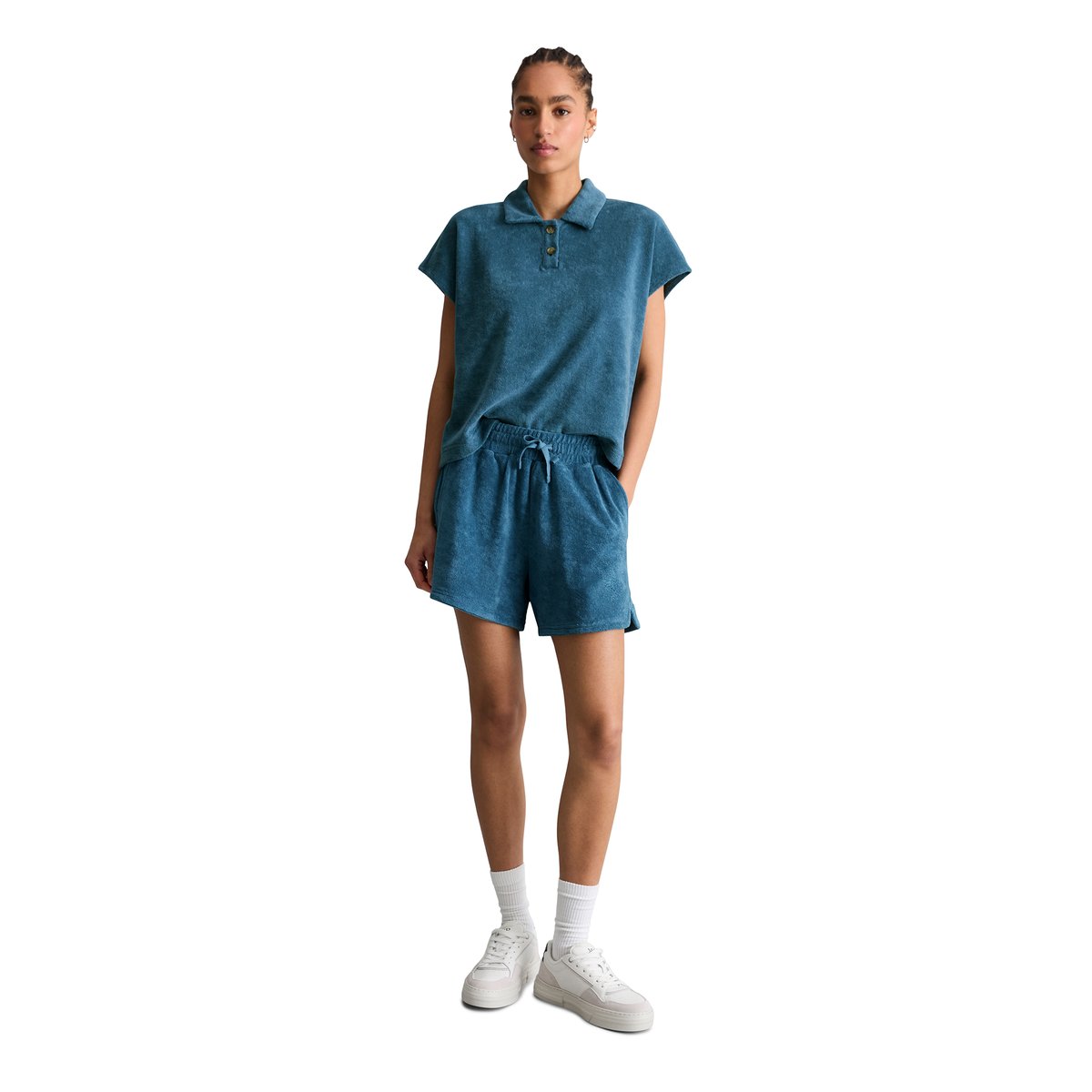 Polo en éponge DfC relaxed en coton organique bleu moyen, MARC O’POLO DENIM