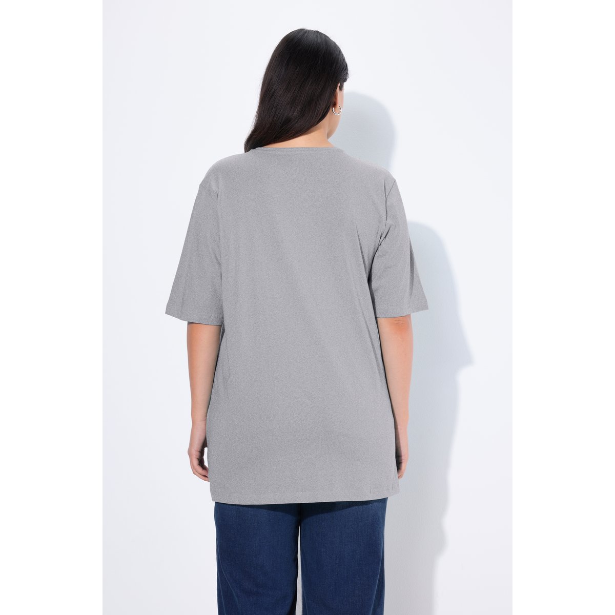 T-shirt à manches courtes et col V gris clair chiné, ULLA POPKEN