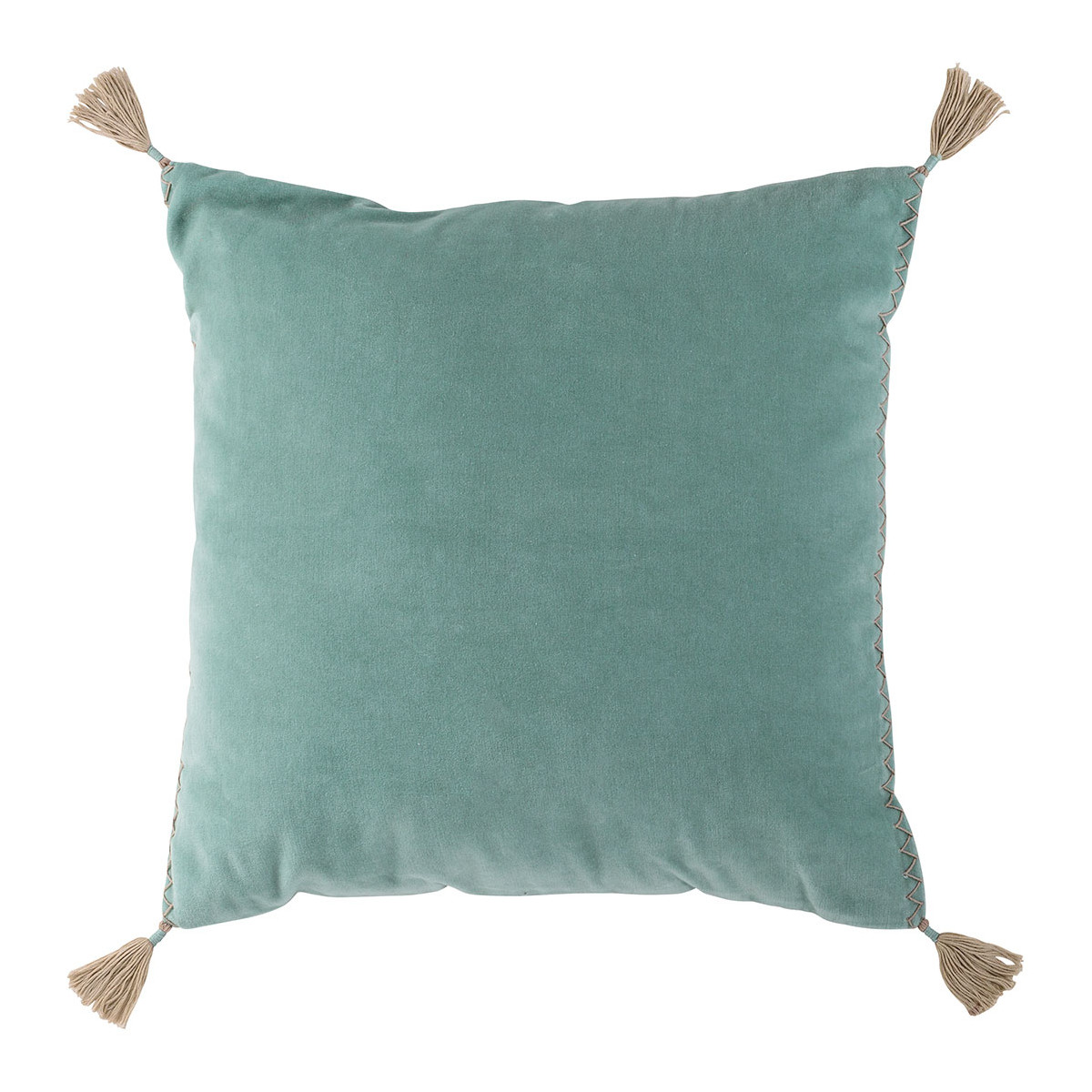 Housse de coussin MATTEO en velours de coton bleu, BLANC D’IVOIRE