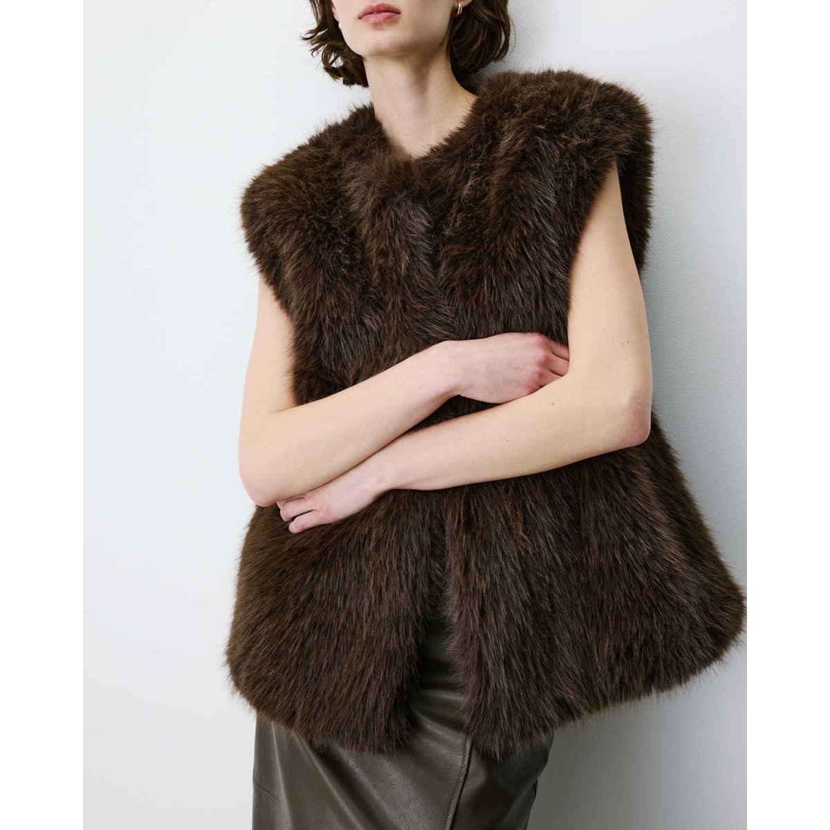 Veste droite sans manches en Imitation fourrure chocolat Aelio chocolat, GRACE & MILA