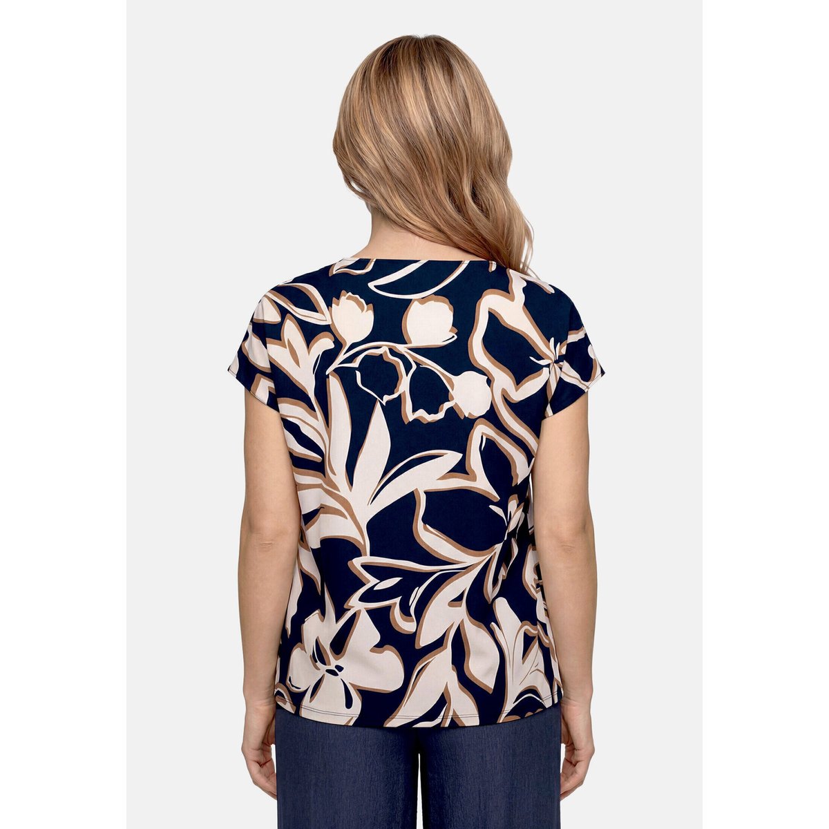 Haut imprimé à encolure bénitier dark blue/brown, BETTY BARCLAY