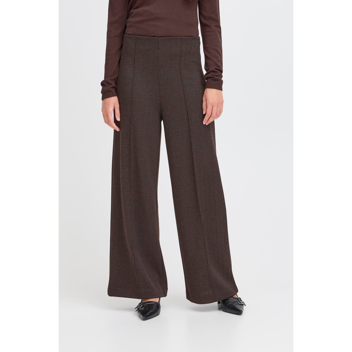 Pantalon décontracté black brown herringbone, ICHI
