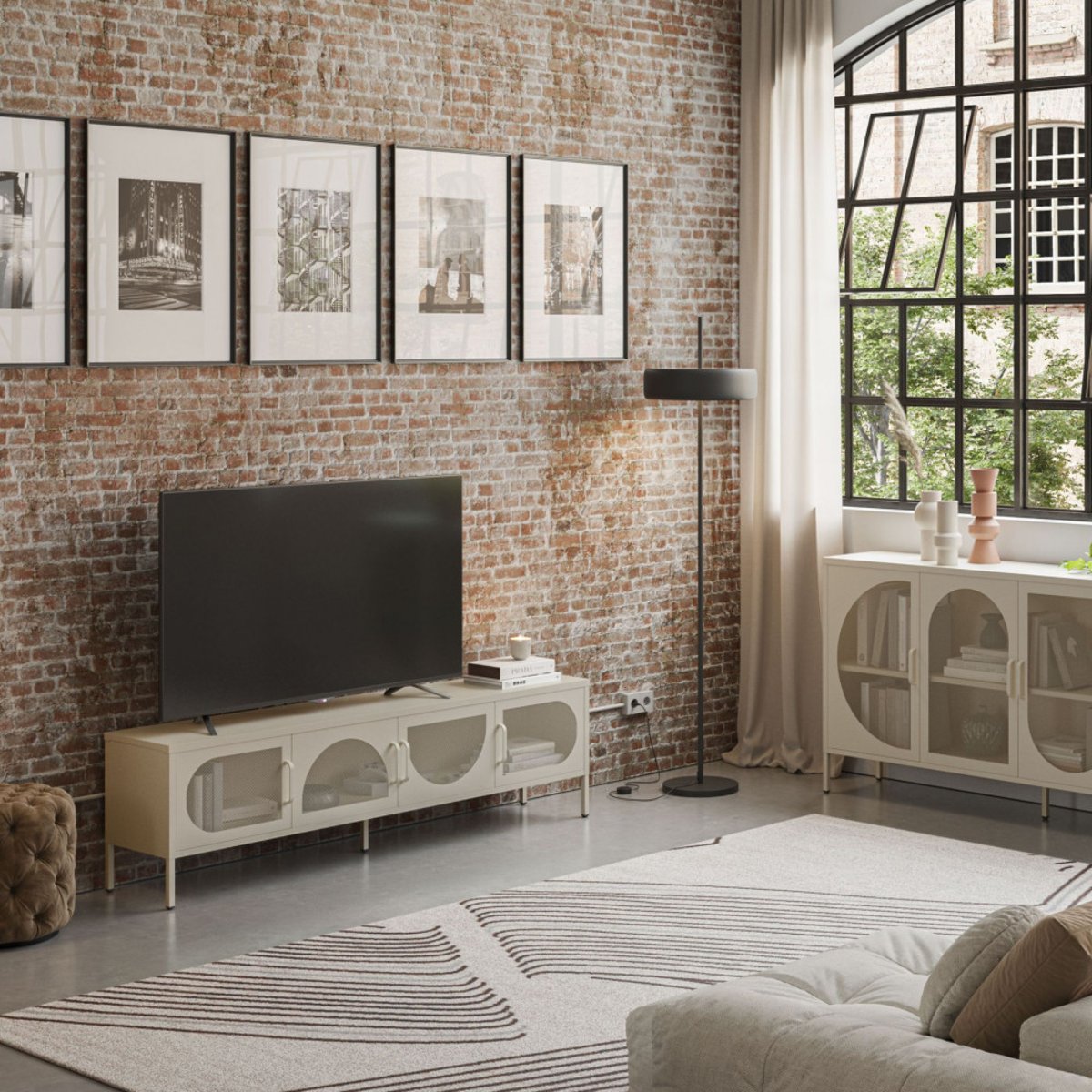 Meuble TV 4 portes en métal L180cm- ZIO beige, DRAWER