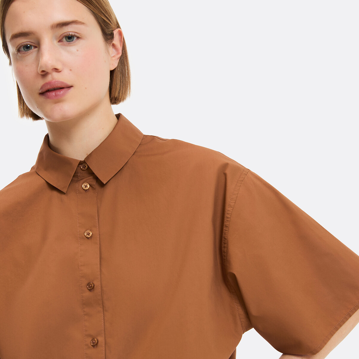 Chemise, manches courtes, boutonnée devant marron camel, LA REDOUTE COLLECTIONS