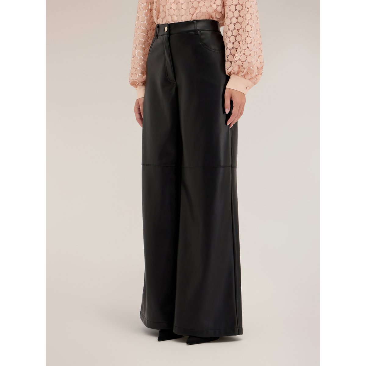 Pantalon palazzo effet brillant noir, MOTIVI