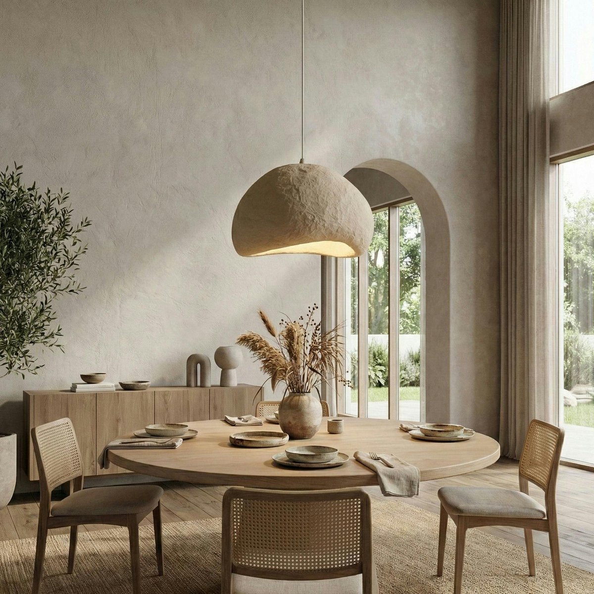 Suspension beige design organique 1 abat-jour NOXIS beige, PIER IMPORT