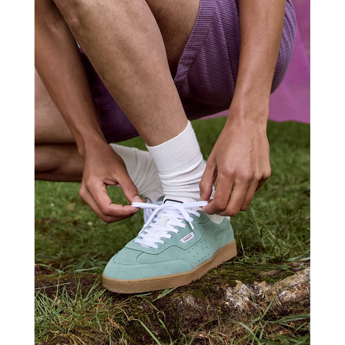 Baskets basses suede LUMBO vert clair, FAGUO