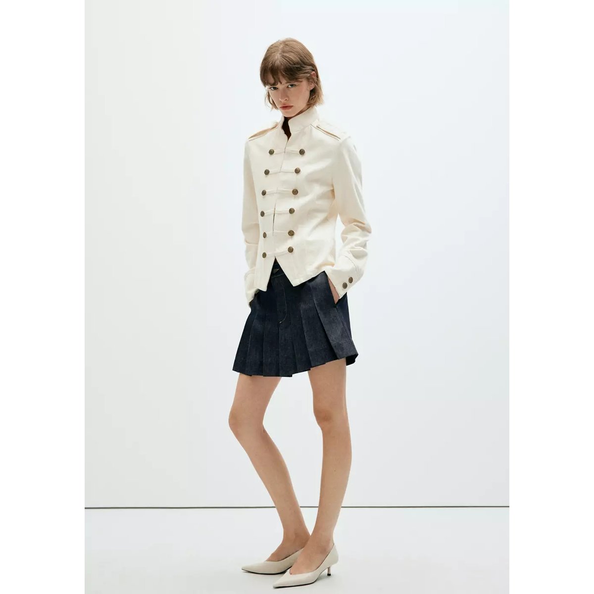 Jupe plissée denim bleu, MANGO