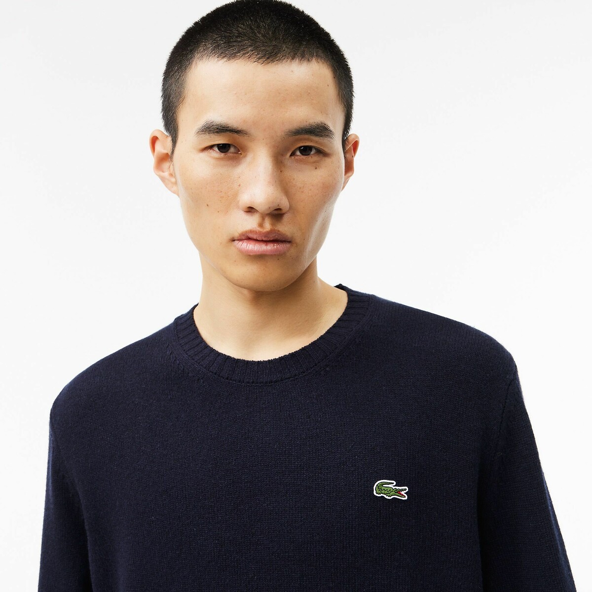 Pullover mit rundem Ausschnitt, Glattstrick aus kardierter Wolle marine, LACOSTE