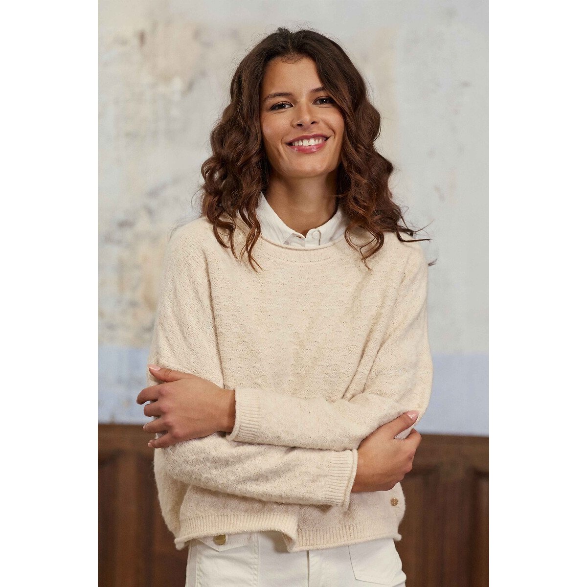 Mossy Detailed Knit Crew Neck Jumper light beige, LA PETITE ETOILE