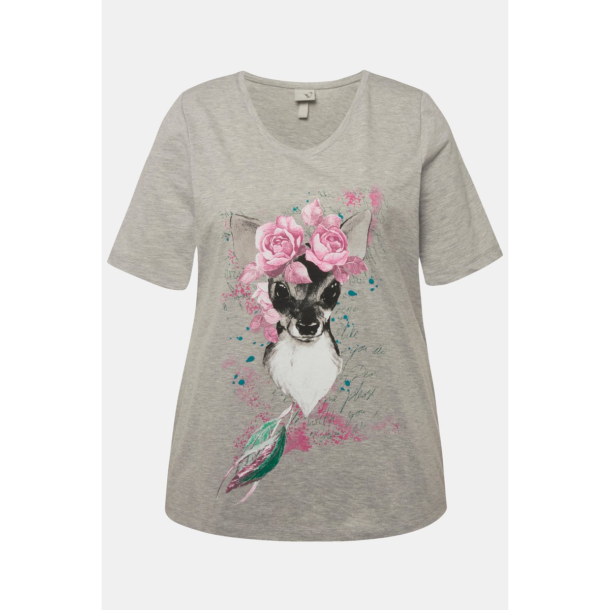 T-shirt à motif faon et fleurs gris clair chiné, ULLA POPKEN