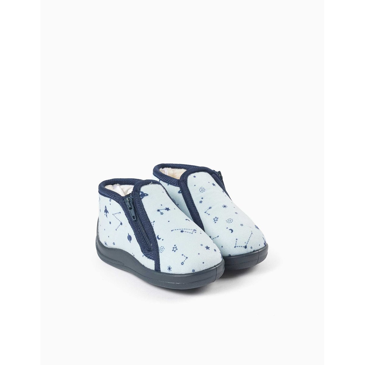Chaussons en velours avec motif espace bleu clair, ZIPPY
