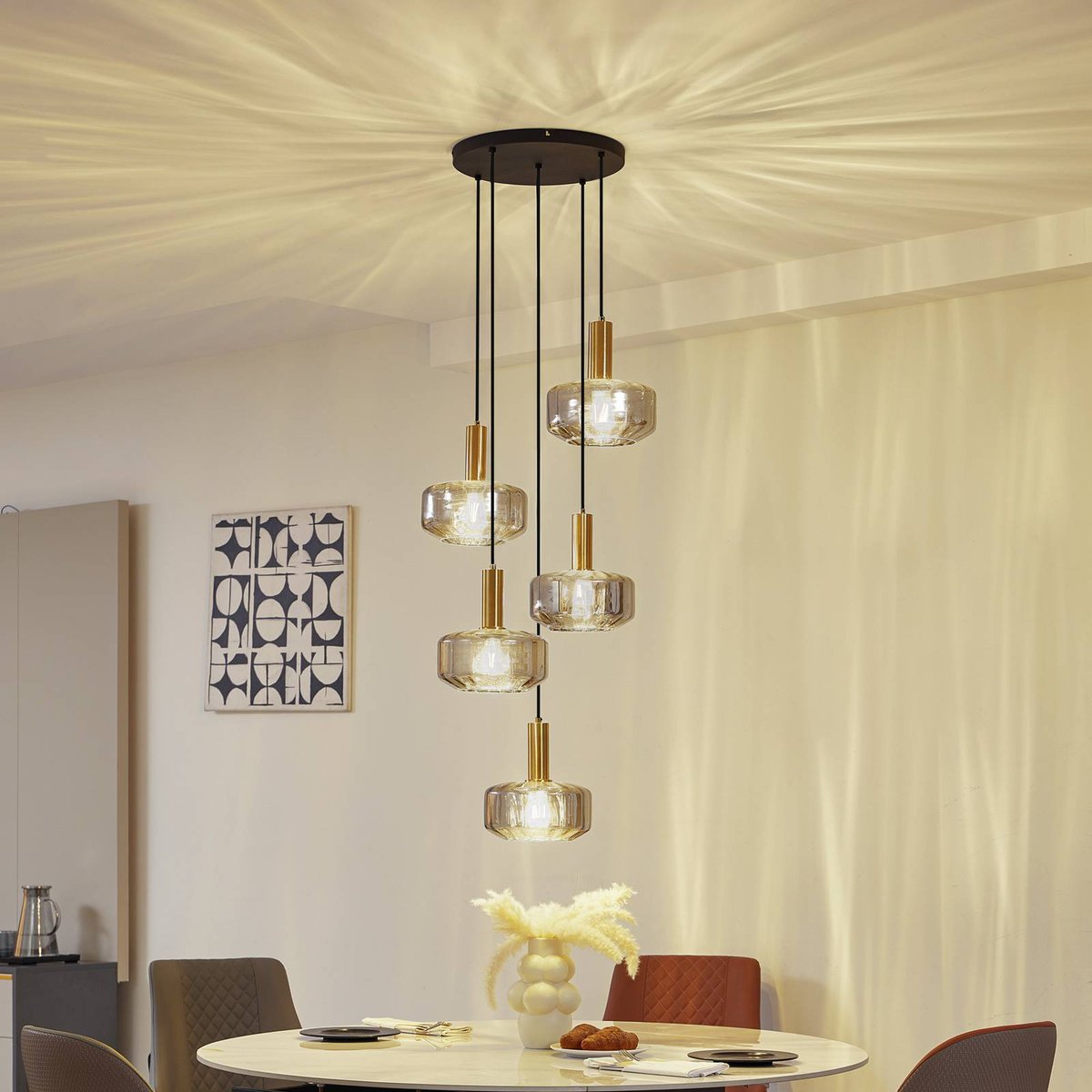 Suspension en verre, Hildur gris fumé, laiton, LINDBY
