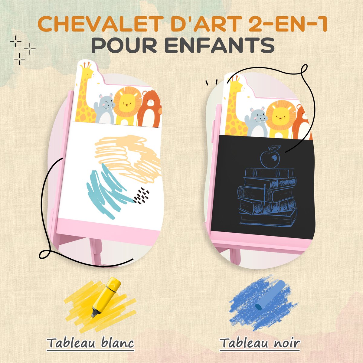 Chevalet pour enfants MDF Rose rose, AIYAPLAY