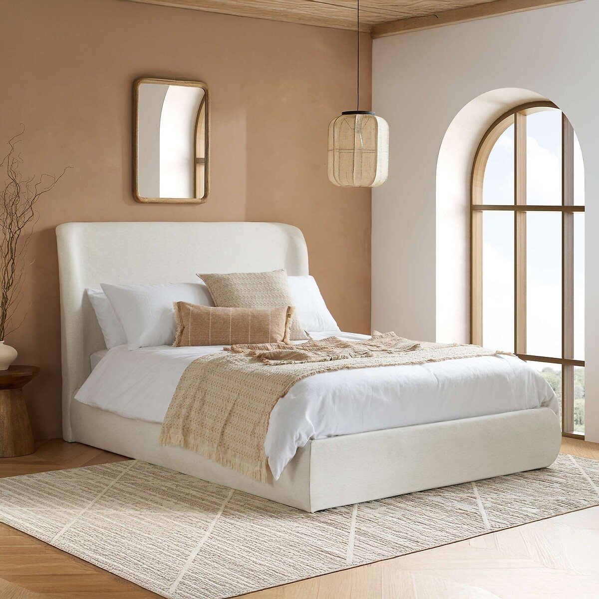 Liora Linen Curve Ottoman Storage Bed cream, SO'HOME