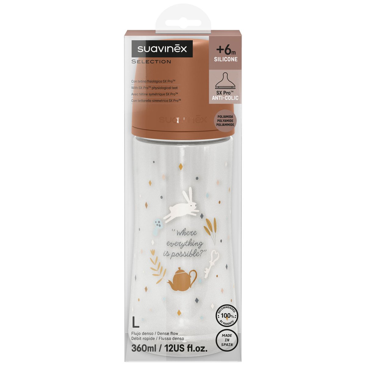 Biberon avec tétine SX Pro 360 ml débit L camel, SUAVINEX