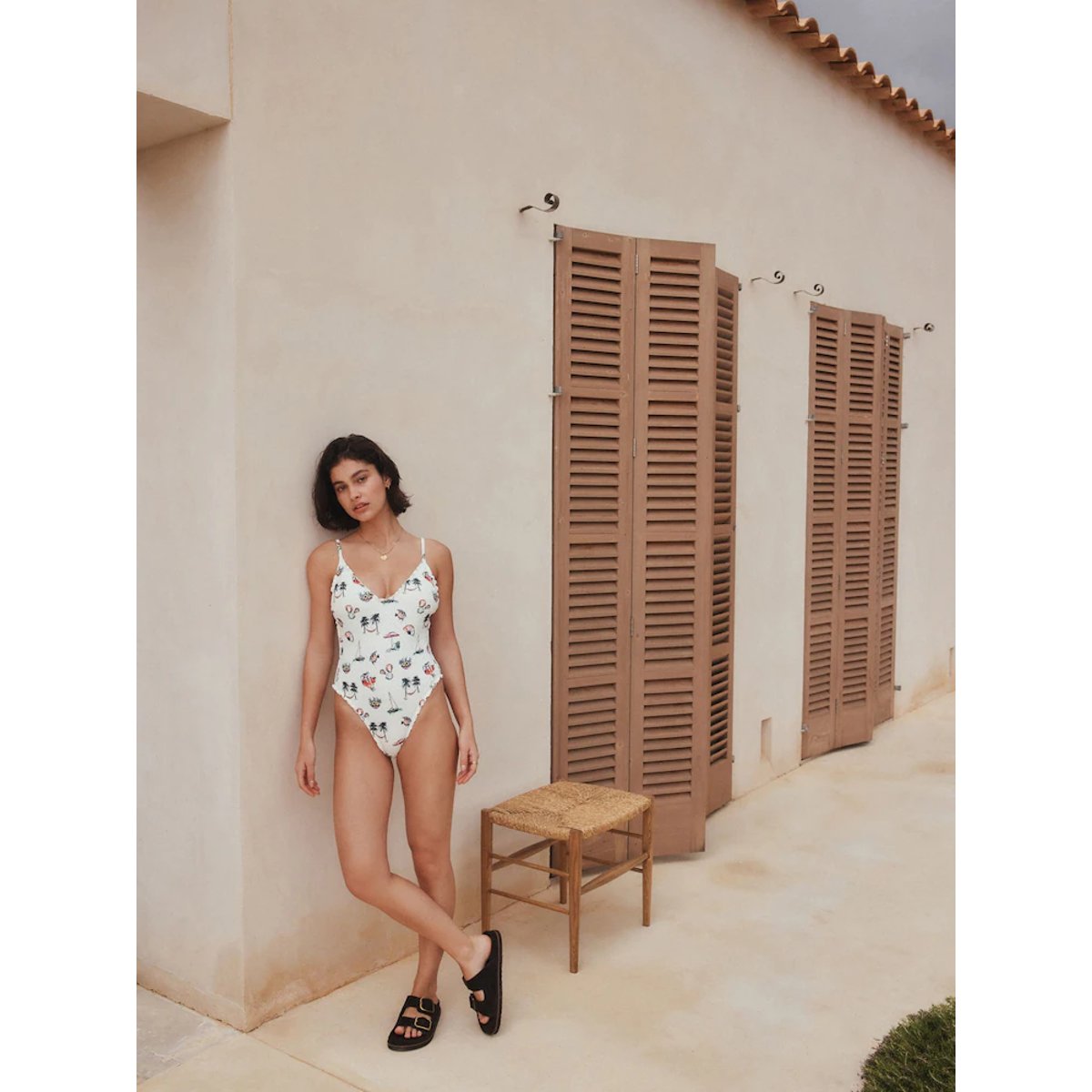 Maillot de bain gainant pigeonnant broderie blanche conversationnelle, NEXT