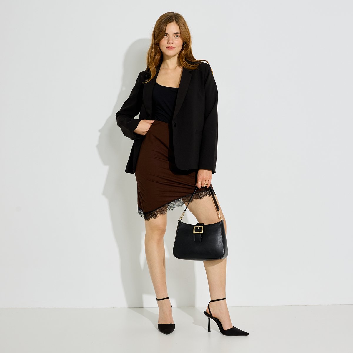 Jupe courte asymétrique marron, GRAIN DE MALICE