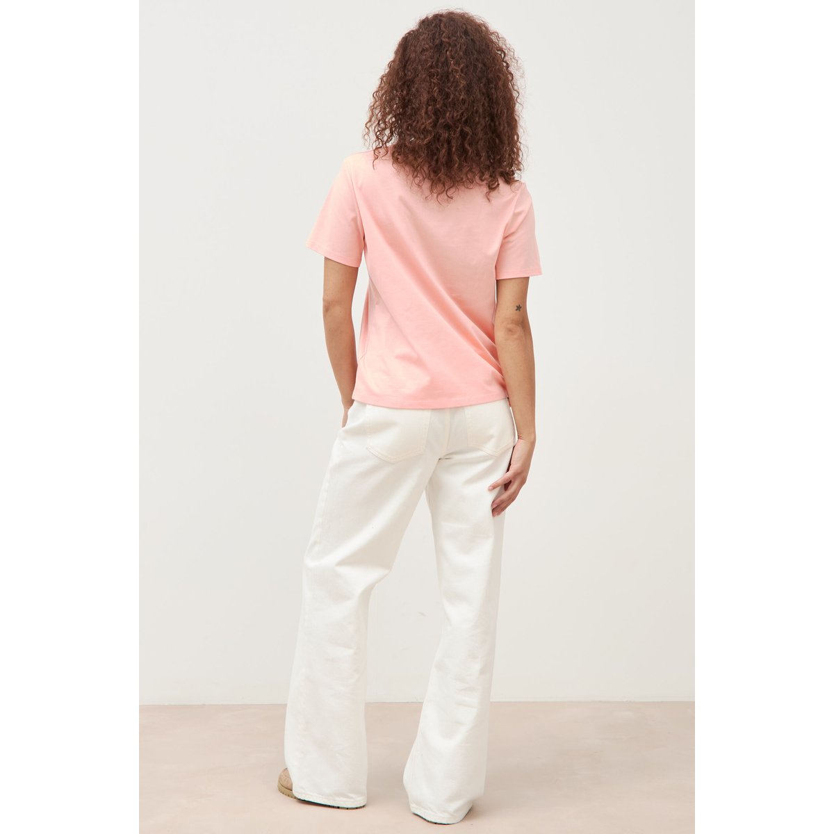T-shirt droit col rond manches courtes rose saumon, BONOBO