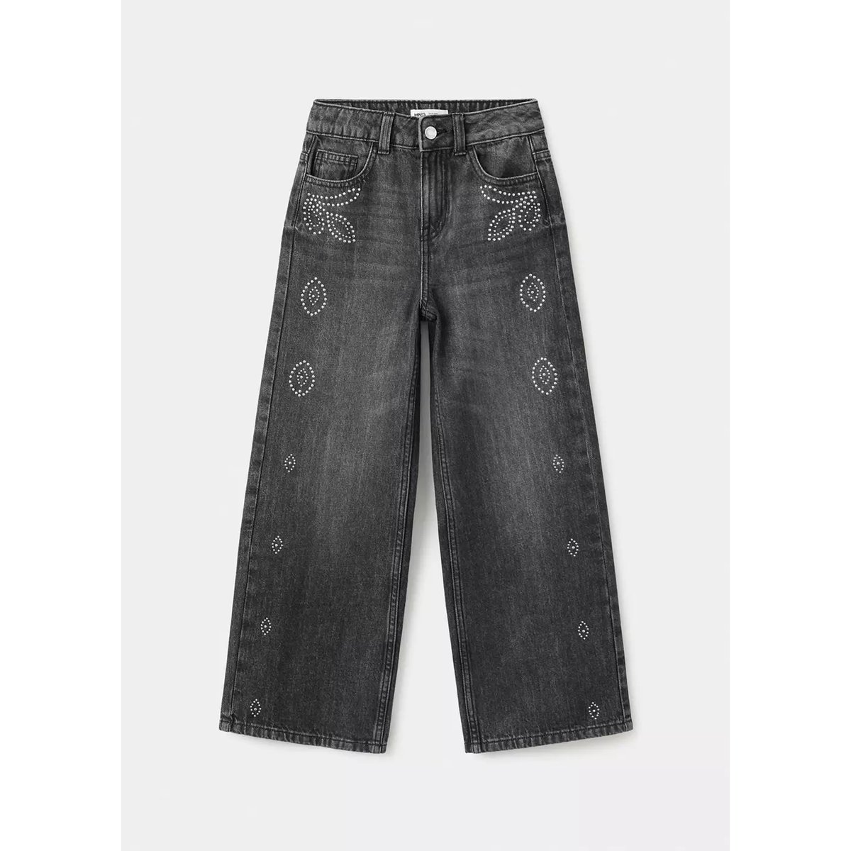Jean large à clous gris denim, MANGO KIDS