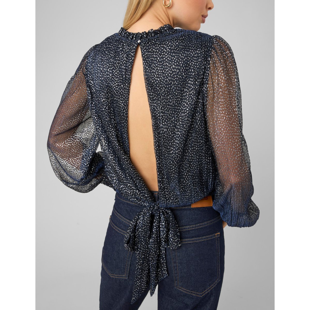Blouse imprimée pailletée bleu foncé, BZB