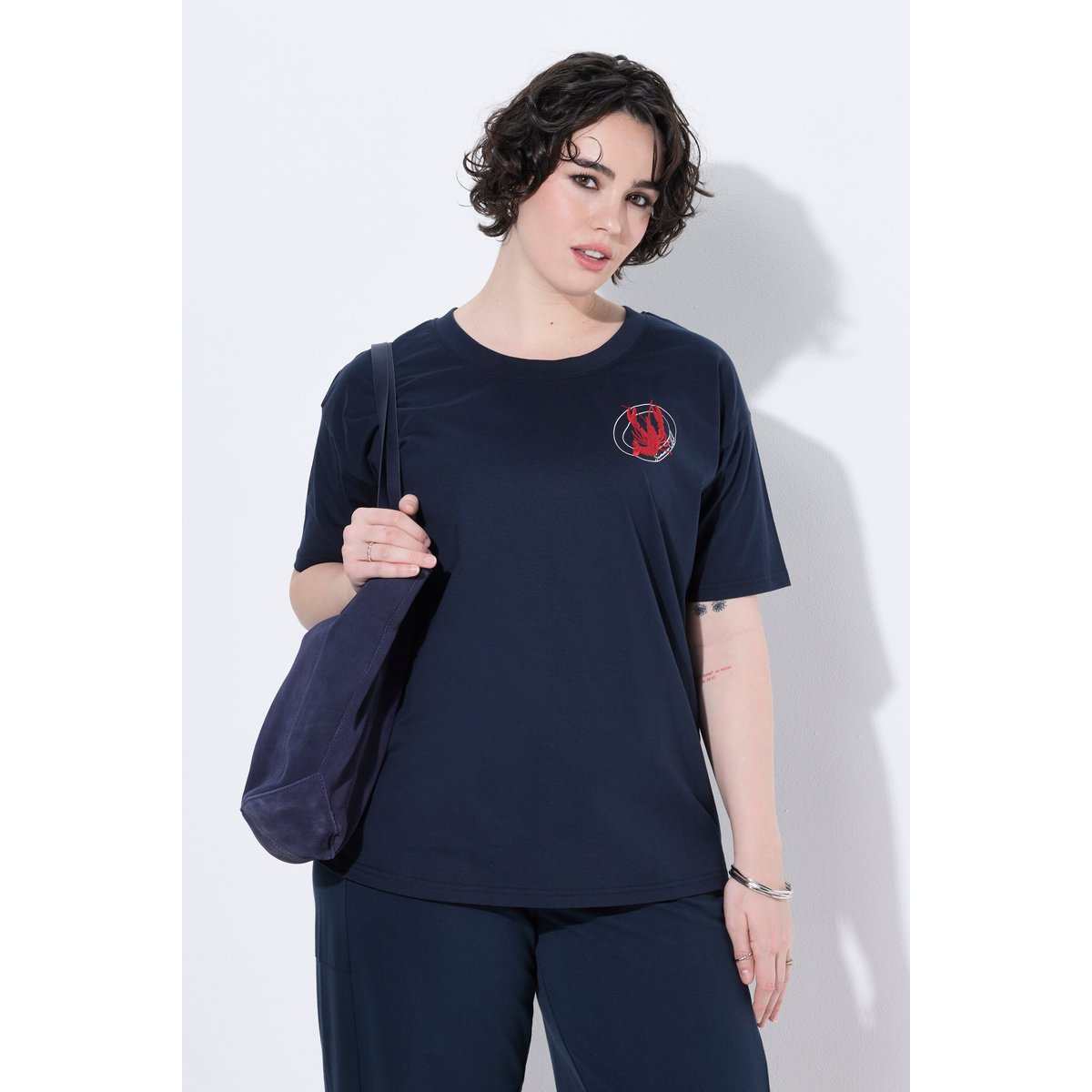 T-shirt oversized, col rond marine, ULLA POPKEN