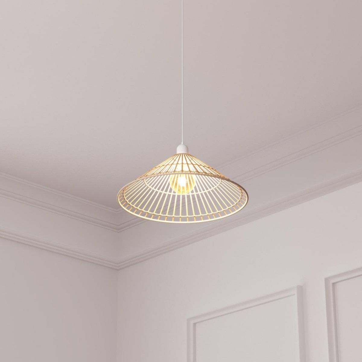 Suspension cône en bambou naturel beige, ATMOSPHERA