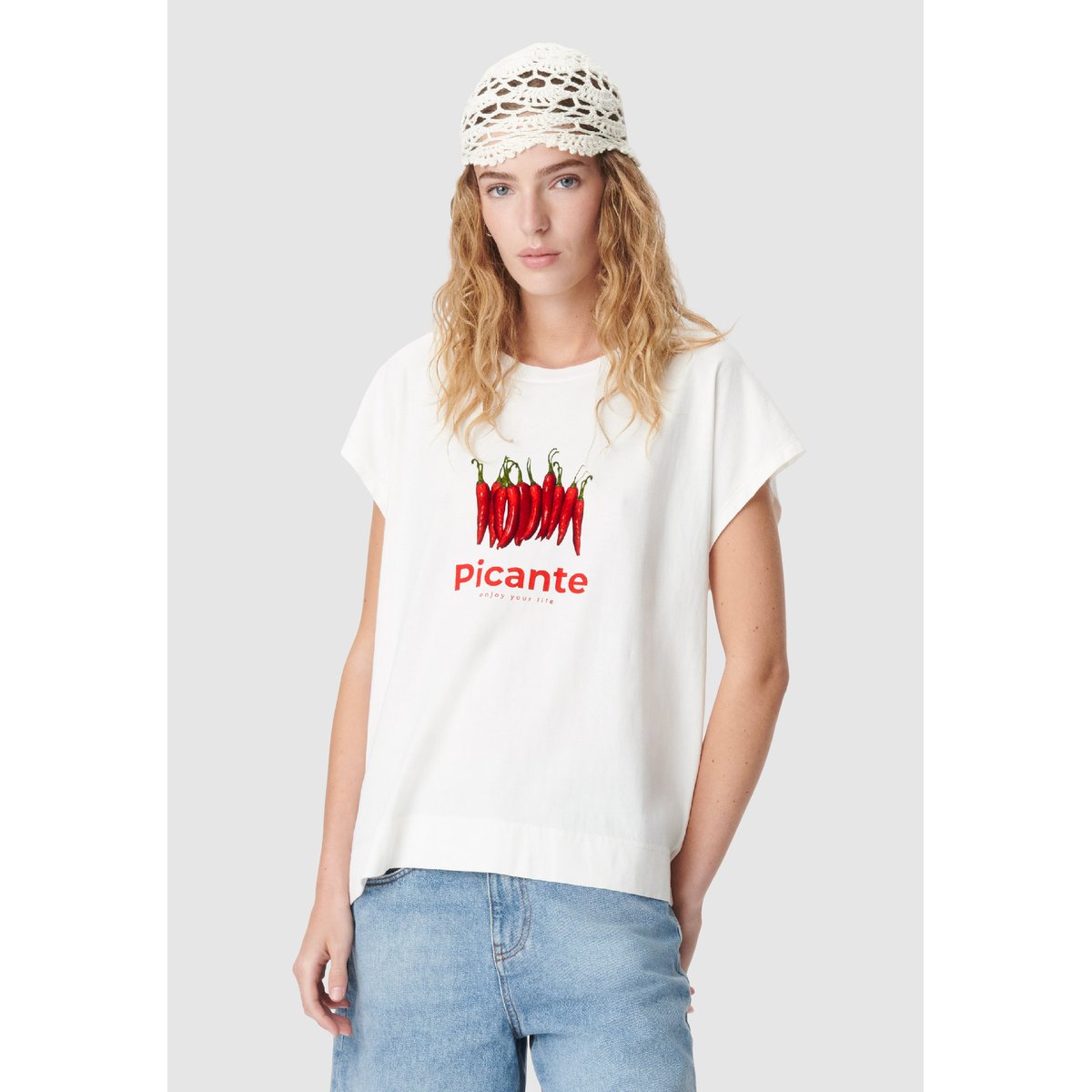 Tee-shirt à message visuel piments blanc cassé, IKKS