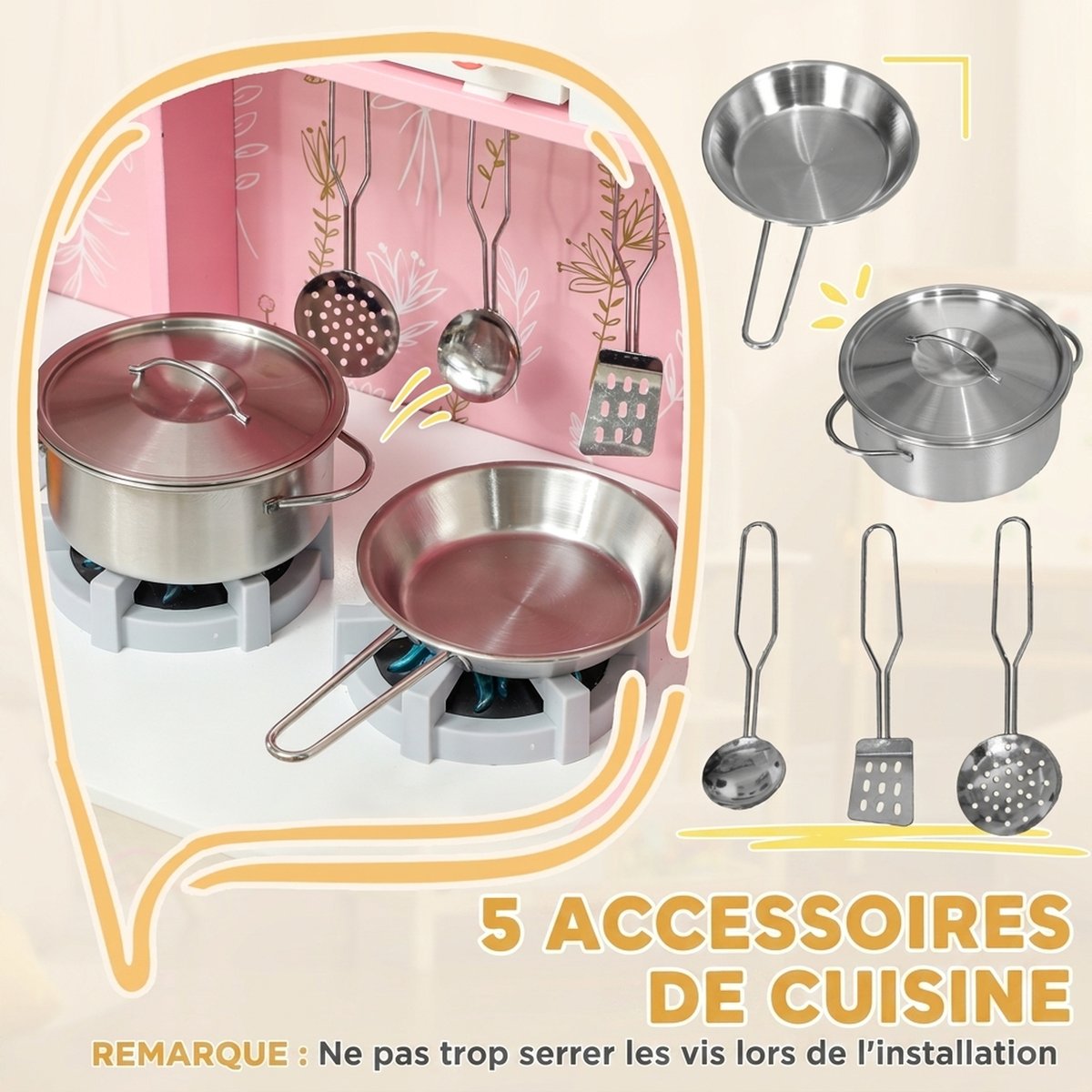Ensemble de cuisine pour enfants MDF Rose rose, AIYAPLAY